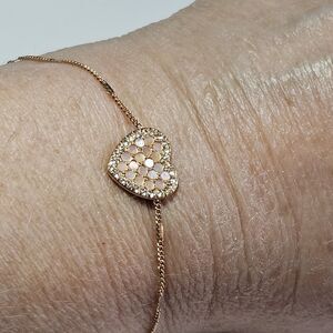Fossil Lane Heart Rose Gold-Tone Steel Bracelet - "P"